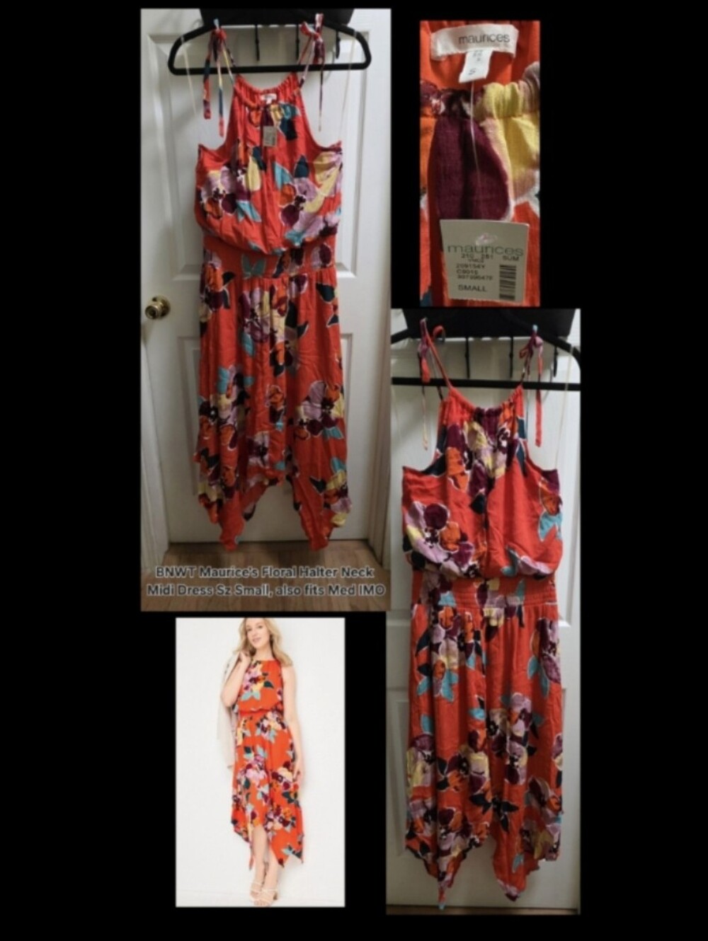 Maurices Coral Floral Halter Dress Sz Sm, Also Fits Med IMO